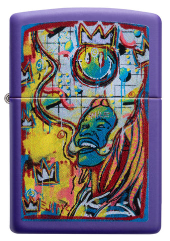 Vooraanzicht Zippo Aansteker Smiling Man paars mat met kleurrijke Smiley Online Only