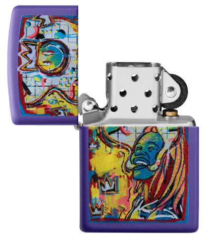 Zippo Aansteker Smiling Man paars mat met kleurrijke smiley Online Alleen geopend zonder vlam
