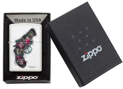  Zippo-aansteker wit met pistool by Spazuk in open doos