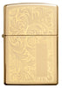 Vooraanzicht Zippo-aansteker High Polish Brass met Venetiaans ontwerp en initiaalplaatje