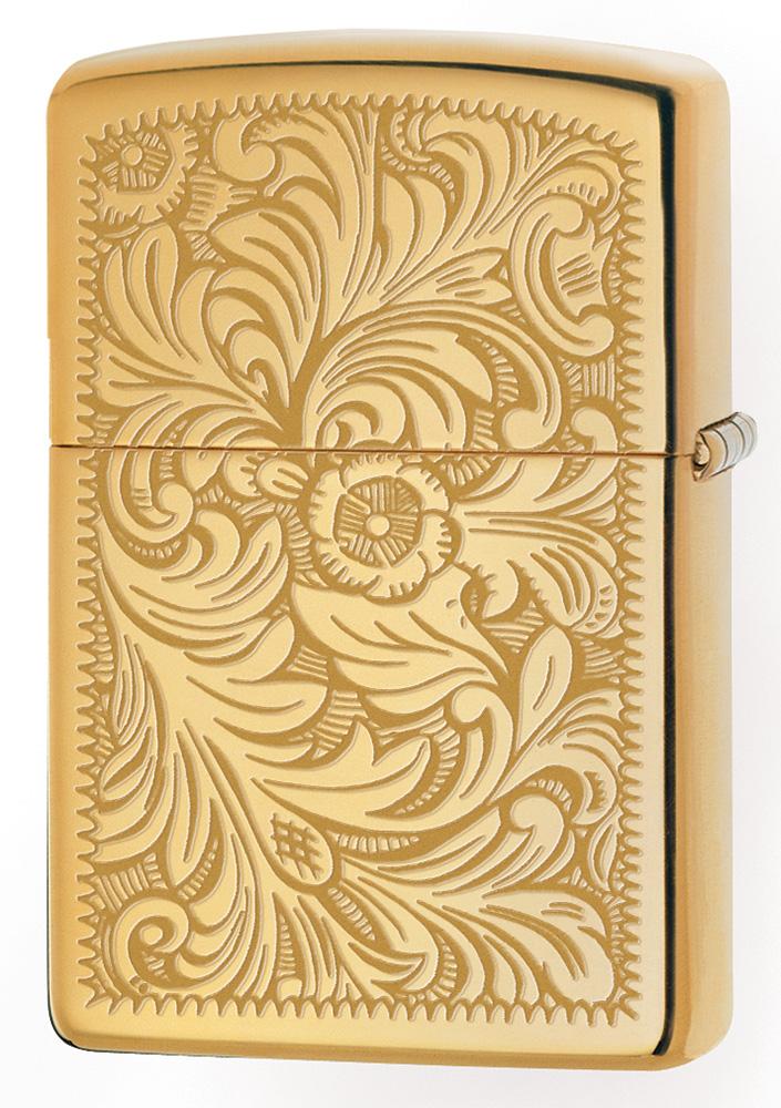 Achteraanzicht Zippo-aansteker High Polish Brass met Venetiaans ontwerp