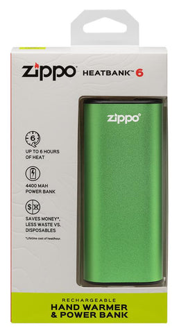 Zippo Groene HeatBank® 6s Oplaadbare Hand Warmer met USB Oplaadfunctie in Verpakking
