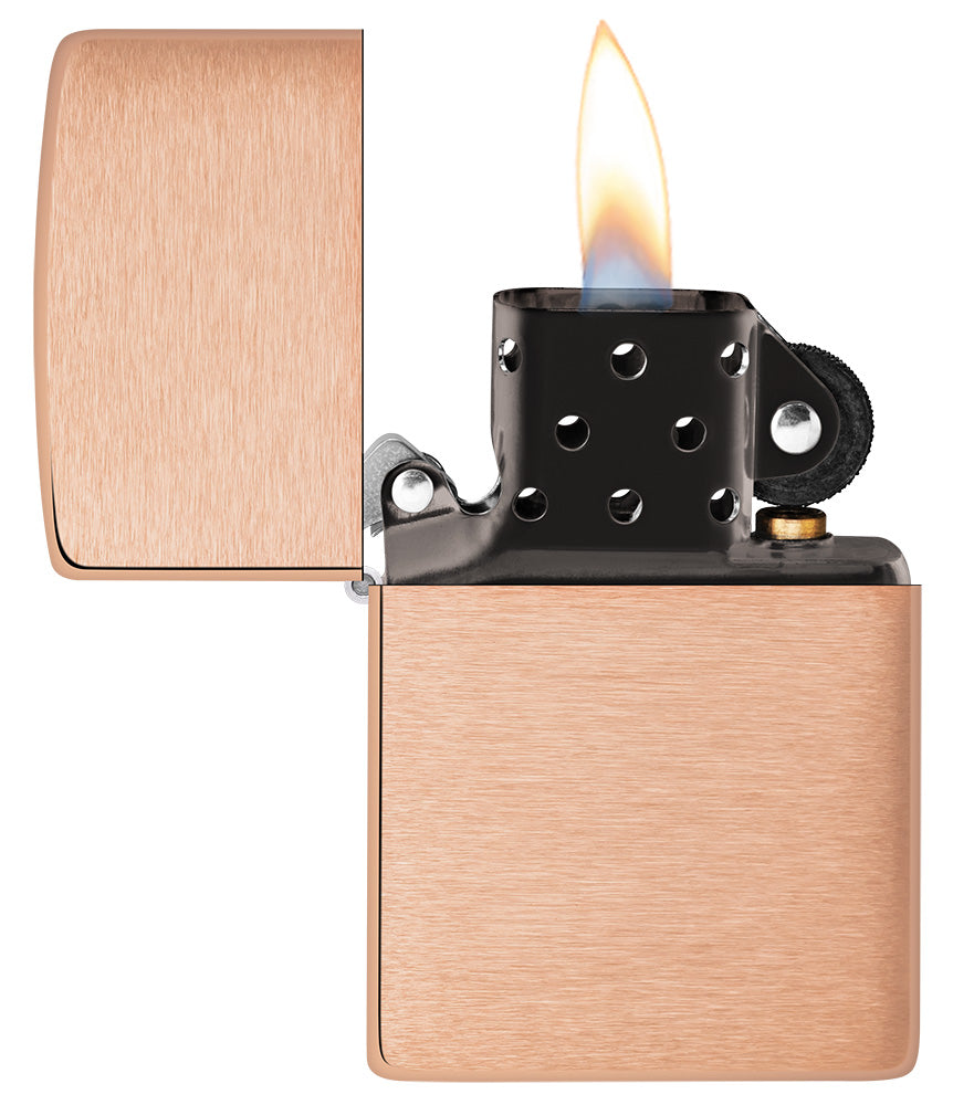 Zippo Aansteker Achterzijde ¾ Hoek Basismodel Geborsteld Massief Koper