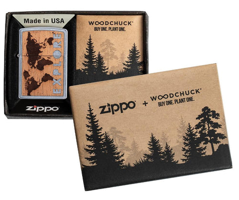 Zippo-aansteker Chroom Chrome Woodchuck Landscape in open doos
