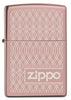 Vooraanzicht Zippo Aansteker Hoogglans Rose Goud Geometrisch Patroon Golven Logo Alleen online