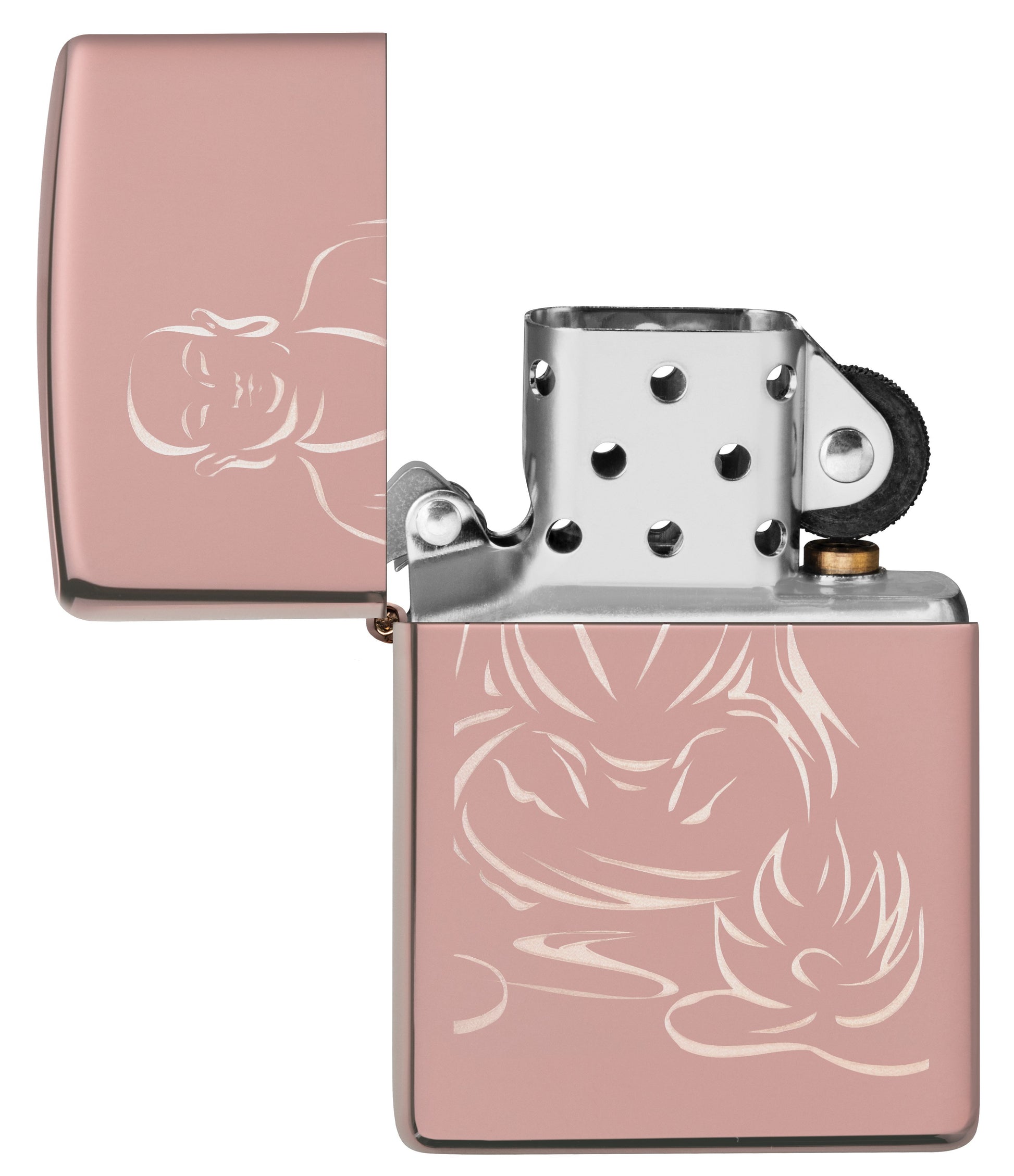Zippo Aansteker Mediterende Boeddha Rose Goud Alleen Online Geopend Zonder Vlam