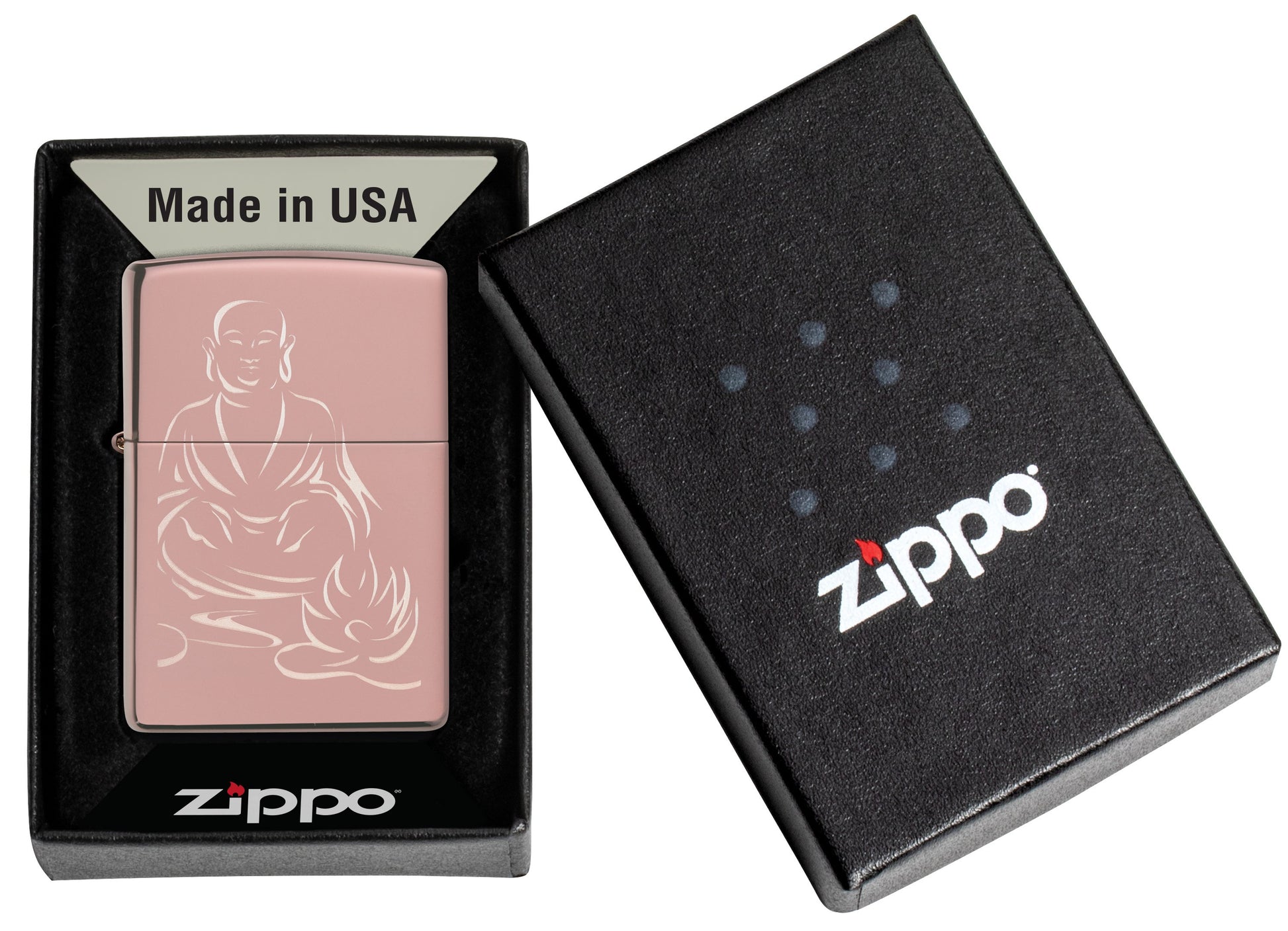 Zippo Aansteker Mediterende Boeddha Rose Goud Online Alleen in Open Doos