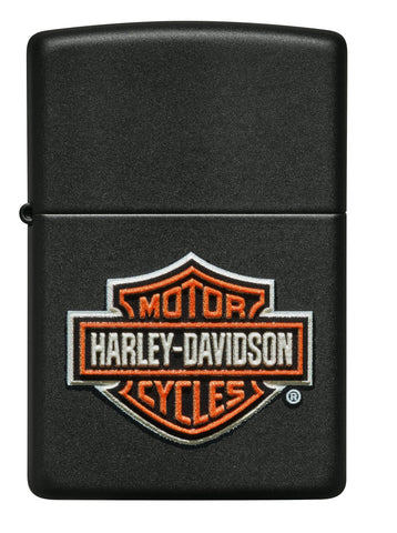 Vooraanzicht Zippo Aansteker Harley-Davidson® Zwart Mat met Textuur Print Logo Alleen online