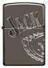 Vooraanzicht Zippo-aansteker grijs glanzend met Jack Daniel's-logo over drie zijden