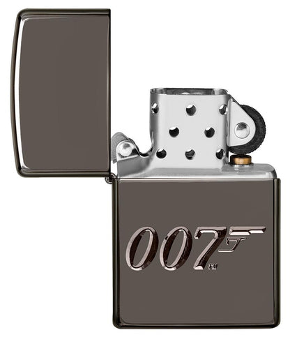 Vooraanzicht Zippo-aansteker grijs glanzend 007 open