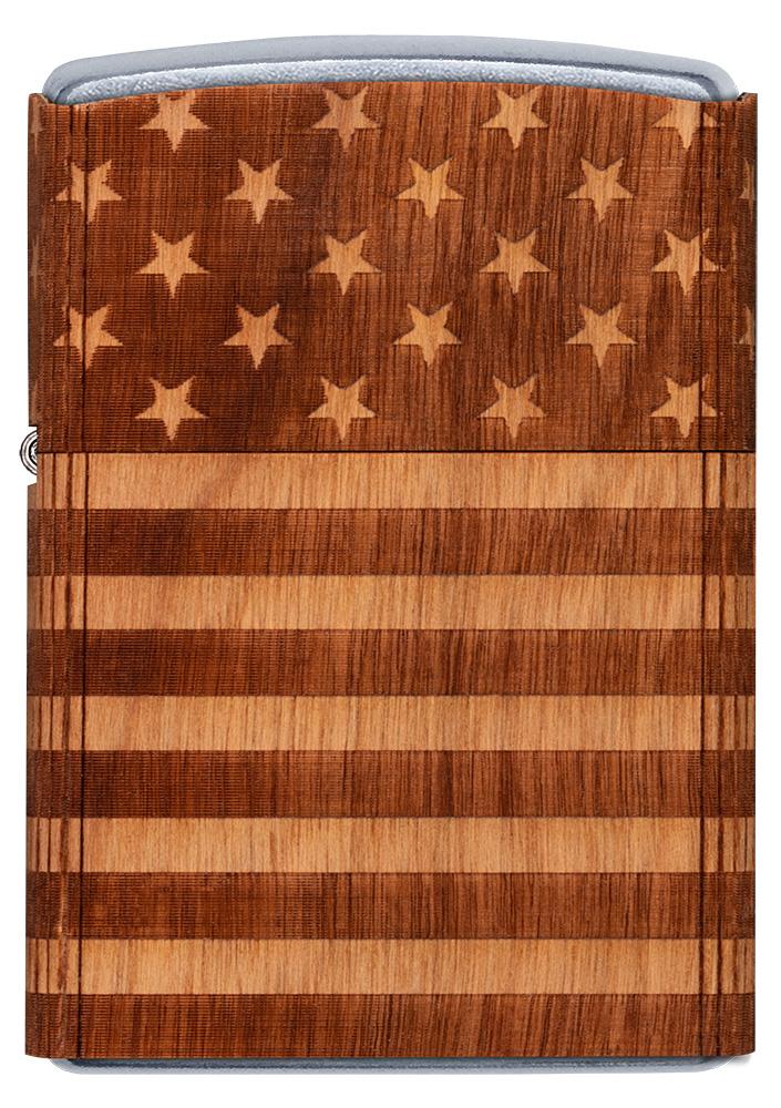 Vooraanzicht Zippo-aansteker chroom Woodchuck American Flag 360°