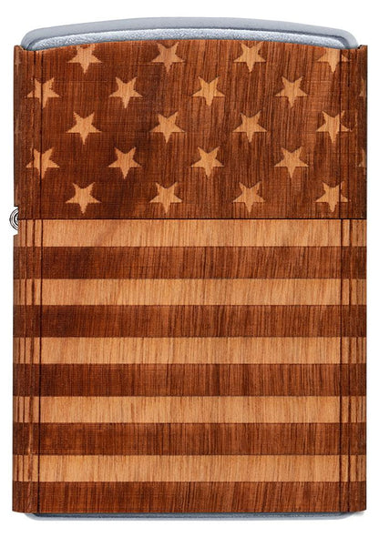 Vooraanzicht Zippo-aansteker chroom Woodchuck American Flag 360°
