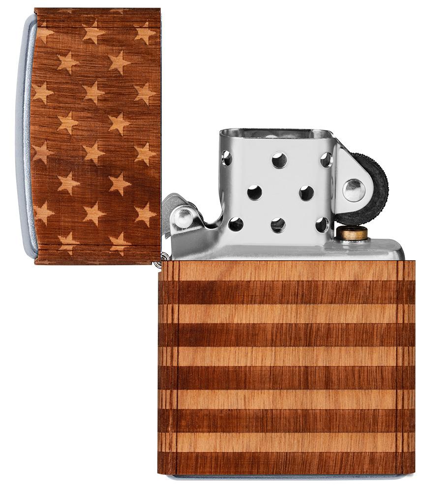 Zippo-aansteker chroom Woodchuck American Flag 360° open