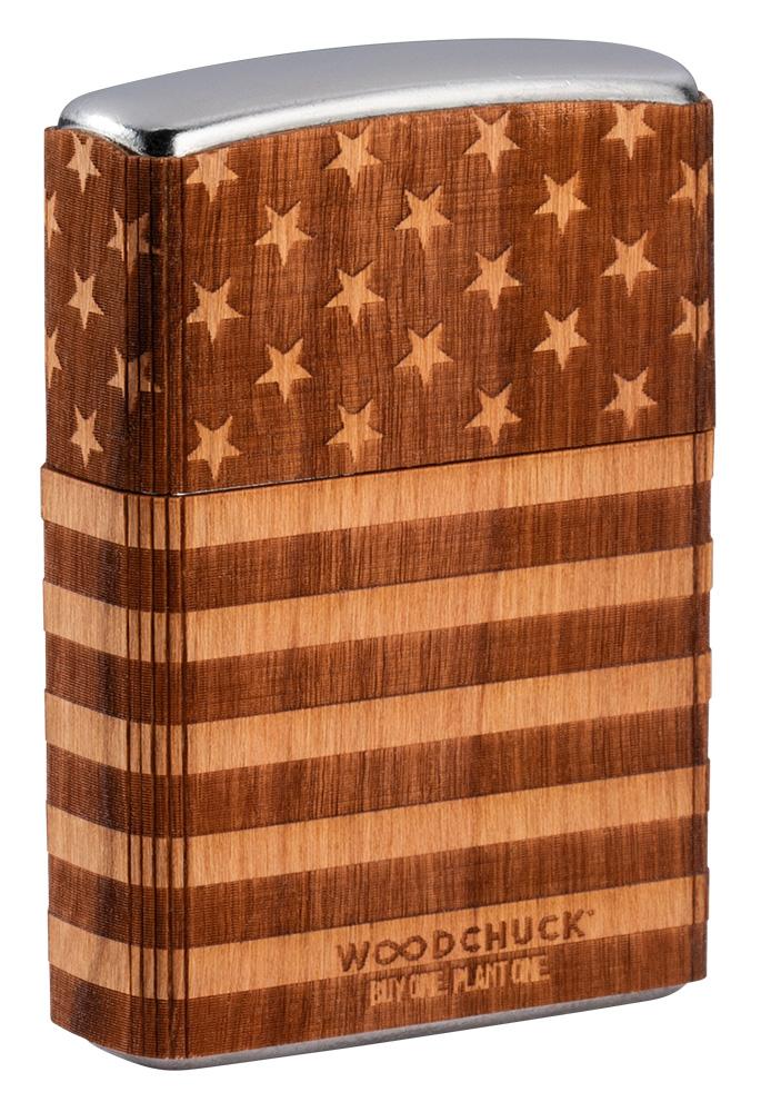 Achterkant Zippo-aansteker chroom Woodchuck American Flag 360°