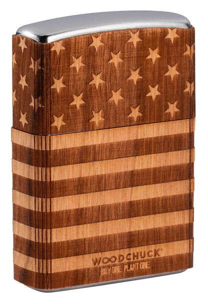 Achterkant Zippo-aansteker chroom Woodchuck American Flag 360°