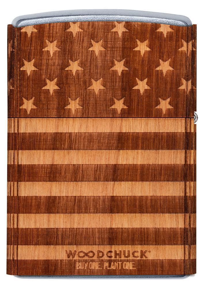Achterkant Zippo-aansteker chroom Woodchuck American Flag 360°