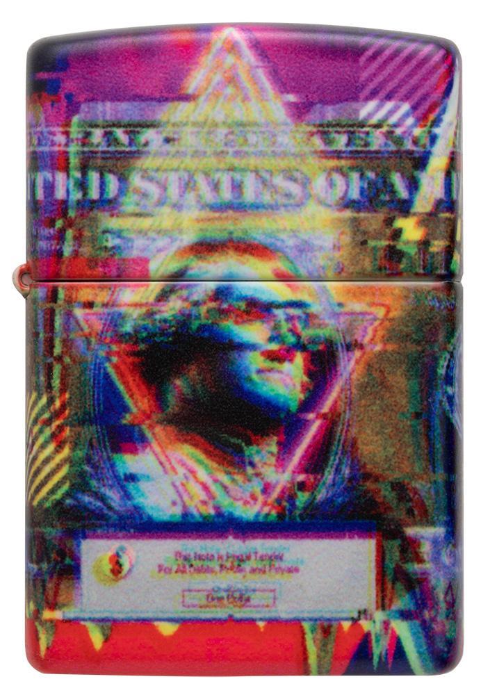 Vooraanzicht Zippo Aansteker 540 Graden Ontwerp Dollarbiljet met George Washington Alleen online