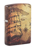 Vooraanzicht 3/4 hoek Zippo-aansteker White Matte 540° Color Image met piratenkaart en schip