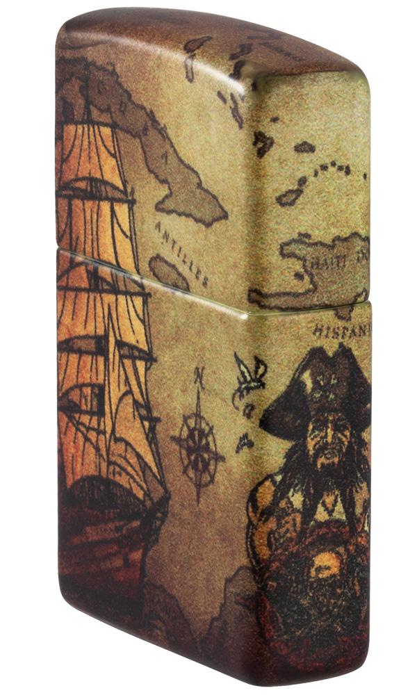 Zijaanzicht Zippo-aansteker White Matte 540° Color Image met piratenkaart en schip