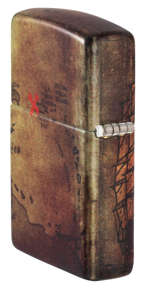 Zijaanzicht achterkant Zippo-aansteker White Matte 540° Color Image met piratenkaart en schip