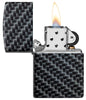Vooraanzicht Zippo-aansteker 3/4 hoek White Matte met 540° Color Image en rechthoekige tegels als patroon open met vlam