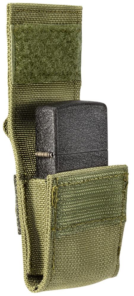 Zijaanzicht Zippo-aanstekertasje groen met Black Crackle-aansteker