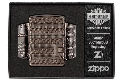 Zippo COTY 2021 Aansteker Harley-Davidson® 360 graden diepe gravure Black Ice in open luxe doos
