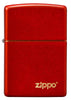 Vooraanzicht Zippo Aansteker Metallic Rood Gegraveerd met Zippo Logo