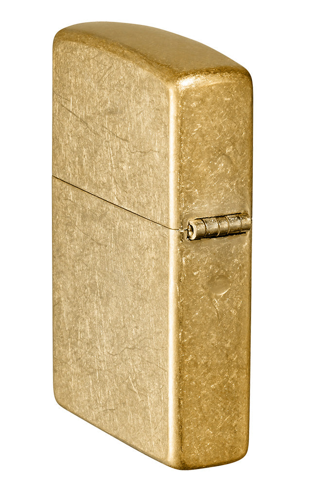 Achteraanzicht 3/4 hoek Zippo Aansteker Basic Model Getrommeld Messing