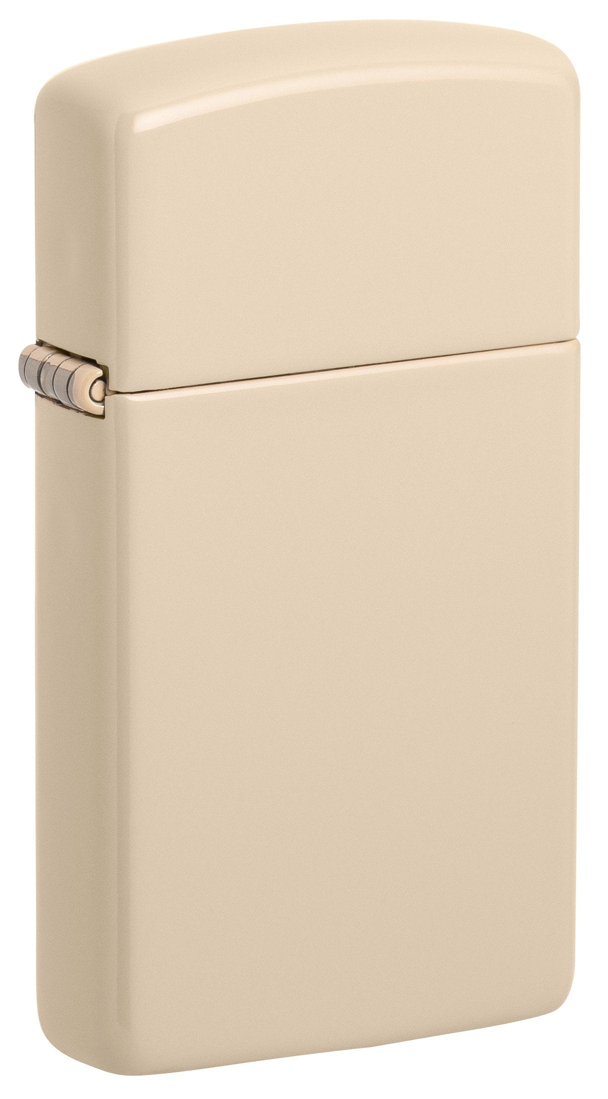 Vooraanzicht 3/4 hoek Zippo Aansteker Slim Vlak Zand Basis Model