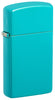 Vooraanzicht 3/4 hoek Zippo Aansteker Slim Flat Turquoise Basis Model