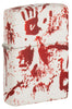 Zippo Feuerzeug Frontansicht ¾ Winkel 540 Grad Design matt weiß mit blutigen Handabdrücken