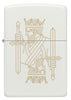 Zippo Feuerzeug Frontansicht mattweiß mit zweiseitiger Lasergravur eines Königs mit Krone sowie Schwert