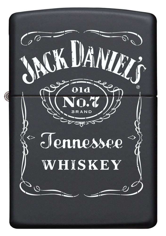 Vooraanzicht Zippo-aansteker zwart met wit Jack Daniel's-logo
