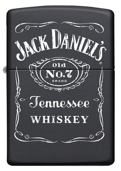 Vooraanzicht Zippo-aansteker zwart met wit Jack Daniel's-logo