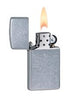 Zippo aansteker Slim Street Chrome geopend met vlam