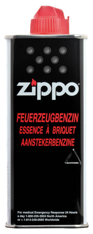 Vooraanzicht Zippo-aanstekerbenzine metalen fles met plastic dop