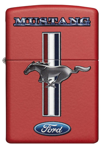 Vooraanzicht Zippo-aansteker rood met Ford Mustang-logo