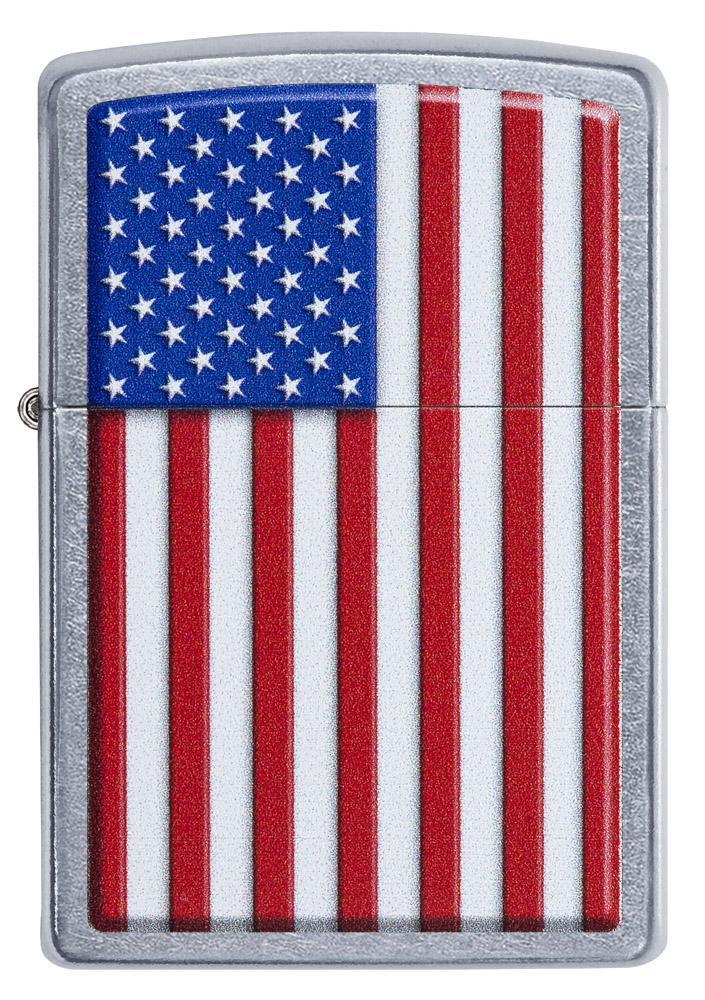 Vooraanzicht Zippo-aansteker chroom met Amerikaanse vlag