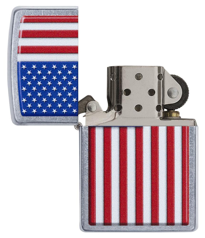 Zippo-aansteker chroom met Amerikaanse vlag open