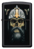 Vooraanzicht Zippo aansteker zwart Viking doodshoofd met baard en helm