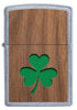 Vooraanzicht Zippo Woodchuck met groen klaverblad