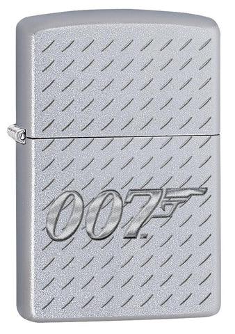 Vooraanzicht 3/4 hoek Zippo-aansteker James Bond chroom met 007-logo 