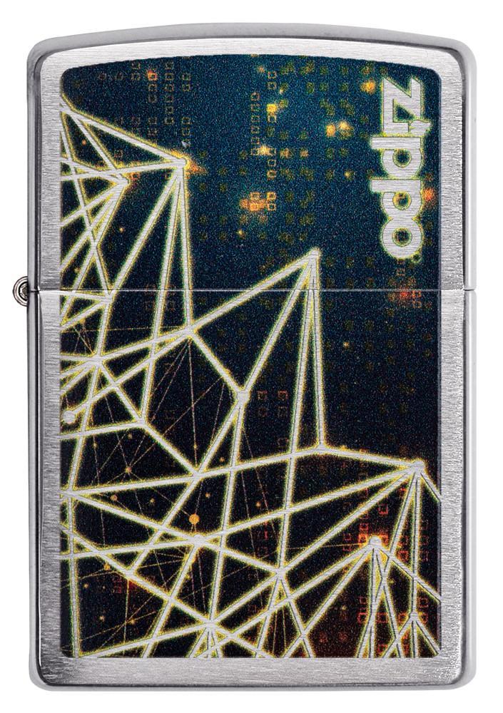 Vooraanzicht Zippo aansteker chroom Zippo-logo met geometrische figuur