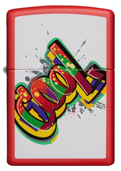 Vooraanzicht  Zippo aansteker met inscriptie Cool kleurrijk