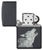  Zippo aansteker zwart met grijze wolf samengesteld uit geometrische driehoeken geopend