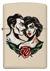 Vooraanzicht Zippo-aansteker Cream Matte met man en vrouw in tattoostijl