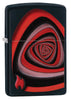 Vooraanzicht 3/4 hoek Zippo aansteker zwart rood zwarte draaikolk