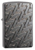 Vooraanzicht 3/4 hoek Zippo-aansteker grijs glanzend met verstrengelde zigzaglijnen