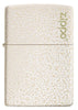 Vooraanzicht Zippo-aansteker Mercury Glass wit goud gespikkeld met Zippo-logo